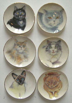 Dollhouse Miniature 6 Cat Head Plates